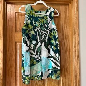 New Directions Green Tropical Palm Leaf Print Sleeveless Blouse Size Medium